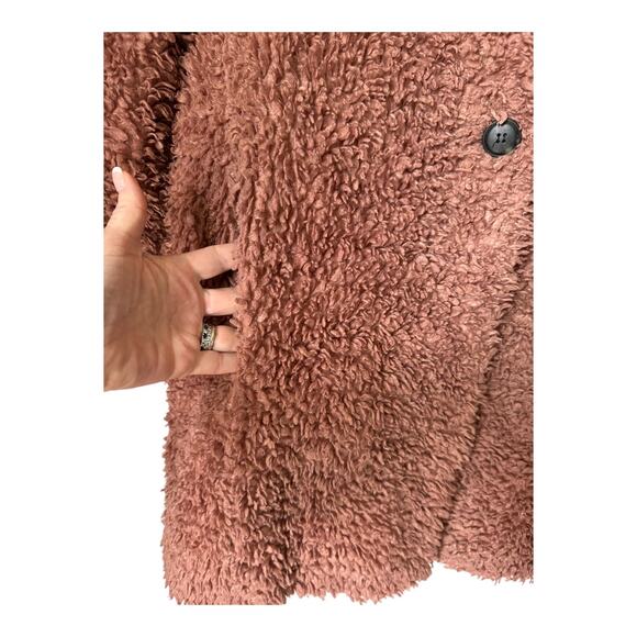 Zara Pink Shearling Fluffy Teddy Coat Jacket collarless one button size medium - Picture 6 of 15